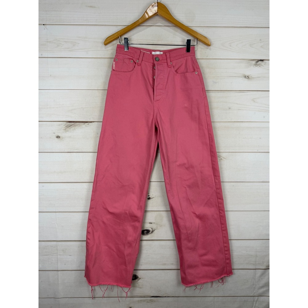 Boyish Jeans Womens 25 Pink The Charley High Rise Wide Leg Raw Hem Barbiecore